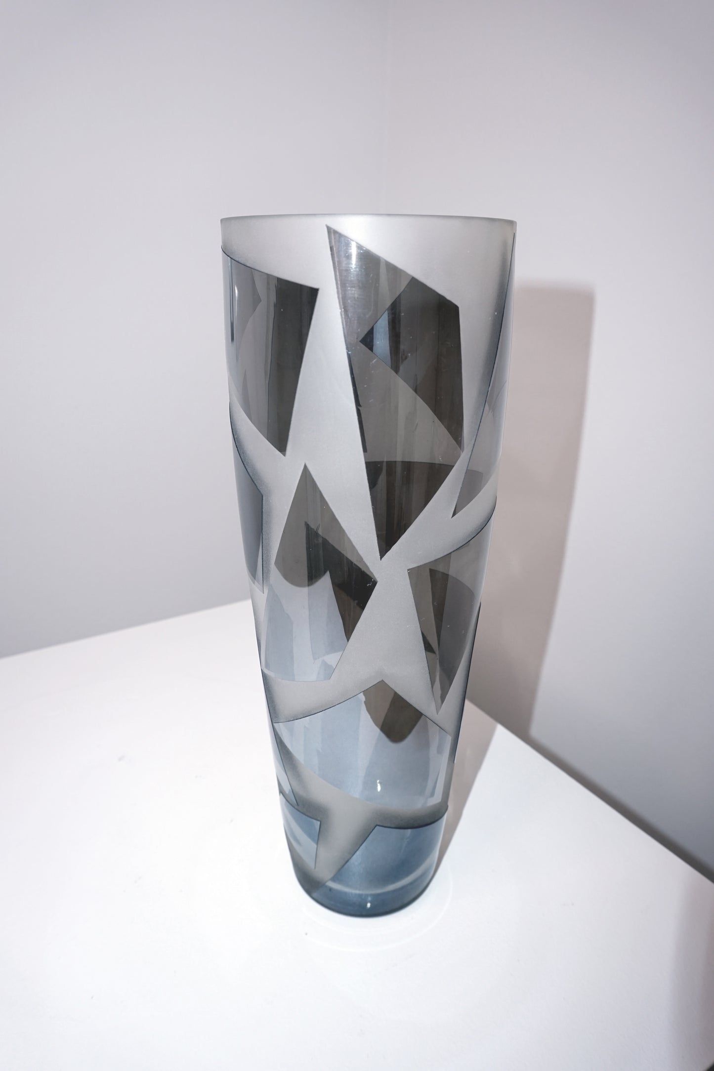 [Early 1980s] Vintage Frosted Glass Vase with Abstract Foil Design