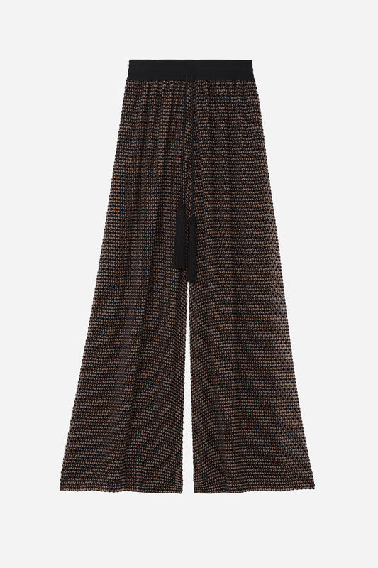 ARONIA - Black and beige plumetis trousers in silk and viscose